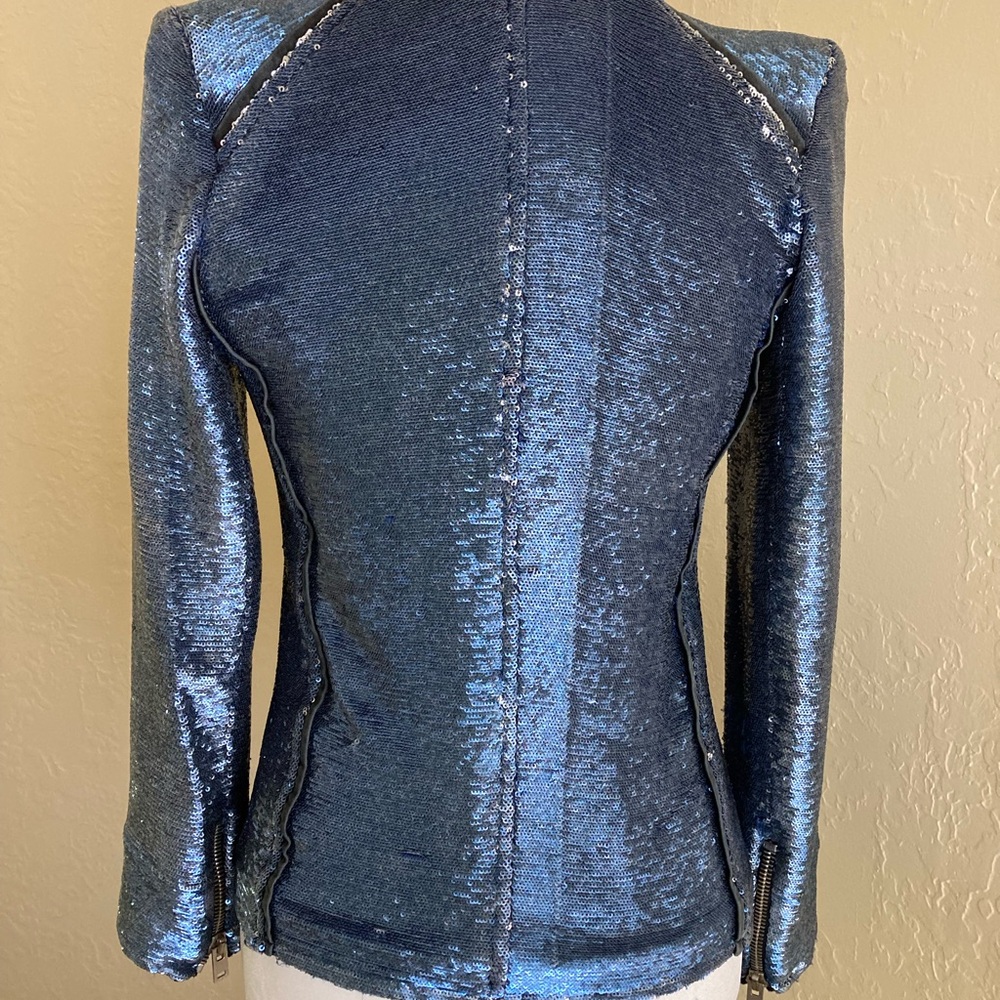 Iro Sequin Dylan Moto Jacket Size Xs Blue Sparkle… - image 5